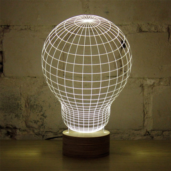 3D Illusie Lamp-Gloeilamp Hout