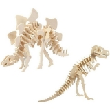 2x Bouwpakketten hout Stegosaurus en Tyrannosaurus dinosaurus