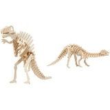 2x Bouwpakketten hout Spinosaurus en Apatosaurus dinosaurus