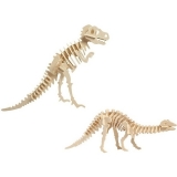 2x Bouwpakketten hout Tyrannosaurus en Apatosaurus dinosaurus